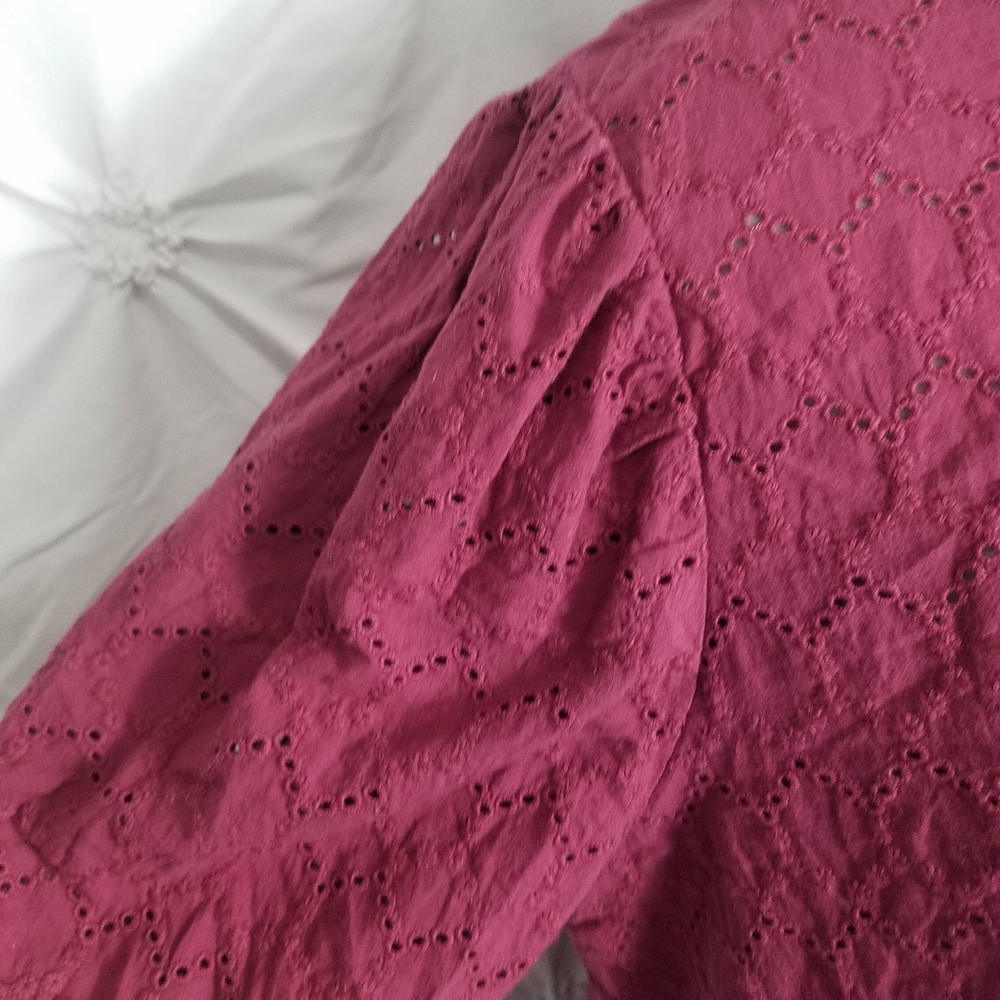 Evy's Tree The Lupita Plum High Neck Embroideredd Eyelet Top - Picture 7 of 12
